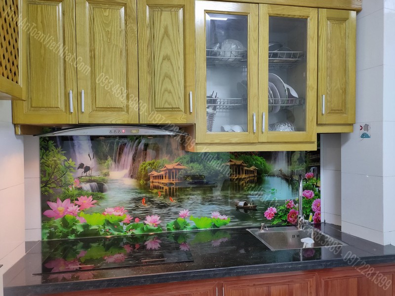 Kính Ốp Bếp 8mm in Hoa Văn 3D Đẹp