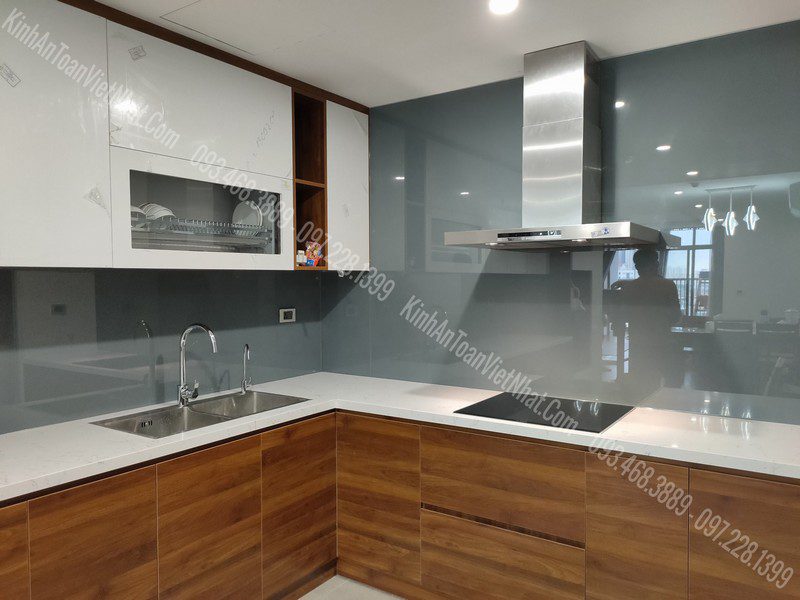CTTB Kính Ốp Bếp Màu Ghi thi công tại Láng Hạ - Đống Đa