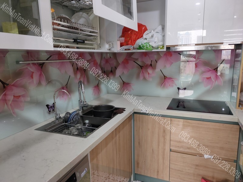 Kính Ốp Bếp 3D thi công tại Yên Hoa - Cầu Giấy