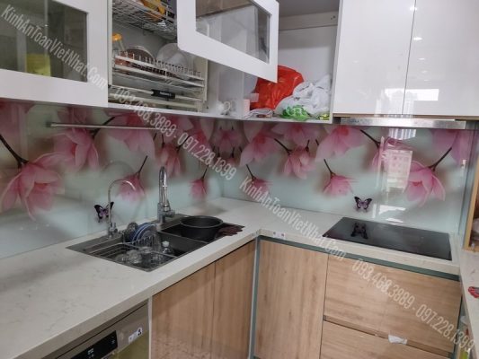 Kính Ốp Bếp 3D thi công tại Yên Hoa - Cầu Giấy