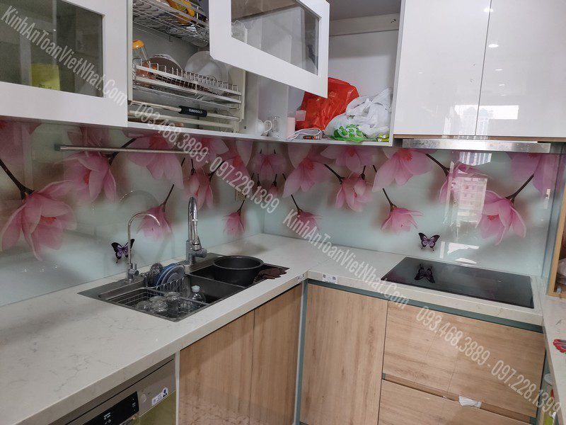Kính Ốp Bếp 3D thi công tại Yên Hoa - Cầu Giấy