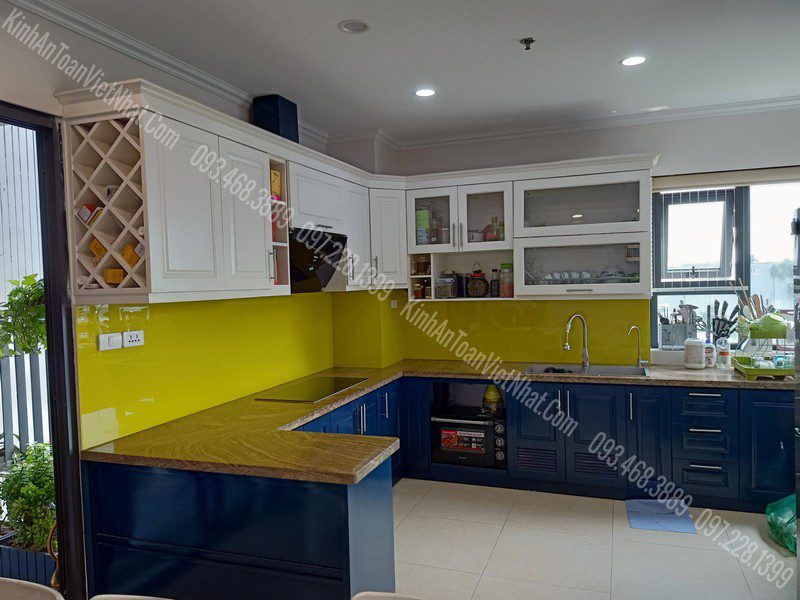 CTTB Kính ốp bếp màu Vàng Chanh lắp đặt khách hàng tại Minh Khai - Nam Từ Liêm