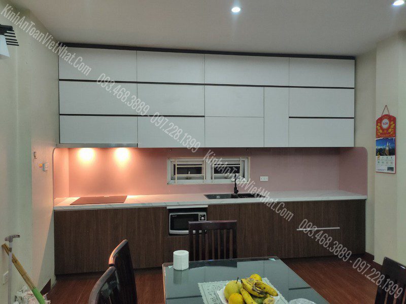 CTTB Kính Ốp Bếp Màu Hồng Kim Sa Lắp Đặt Khách Hàng Tại Lê Trọng Tấn - Thanh Xuân 