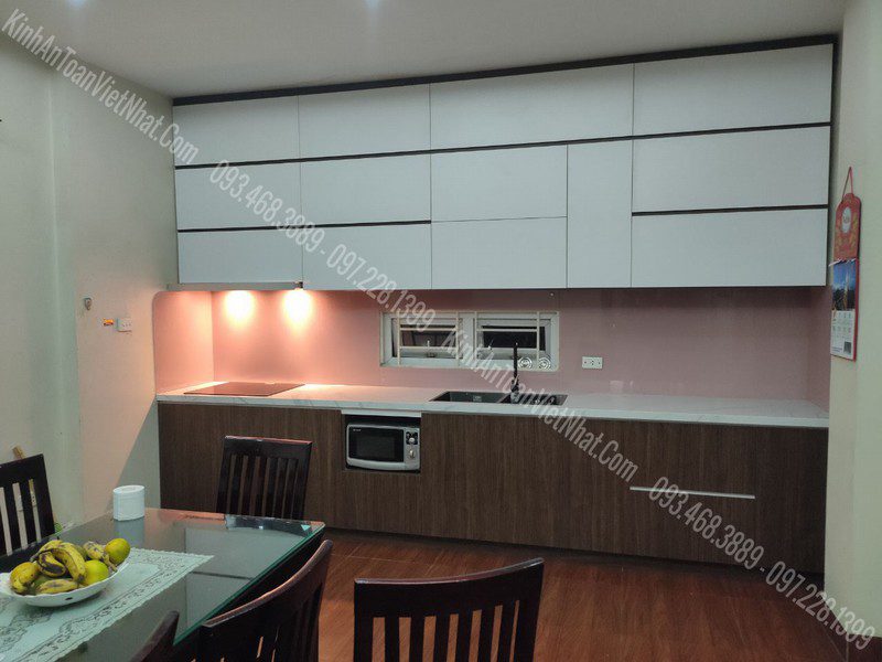 CTTB Kính Ốp Bếp Màu Hồng Kim Sa Lắp Đặt Khách Hàng Tại Lê Trọng Tấn - Thanh Xuân 