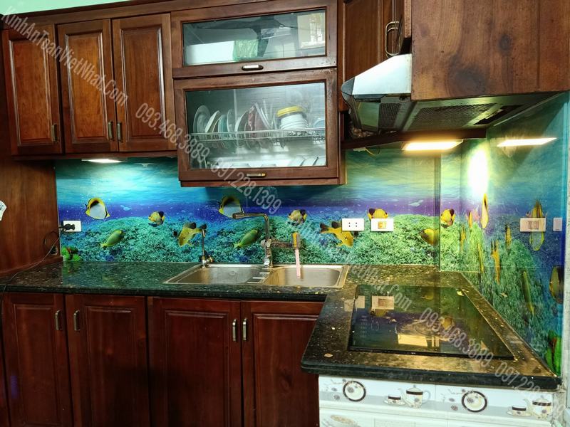 CTTB Kính ốp bếp 3D thi công tại 113 Ngọc Thụy - Long Biên