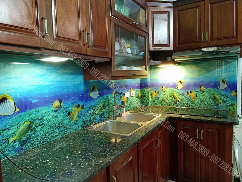 CTTB Kính ốp bếp 3D thi công tại 113 Ngọc Thụy - Long Biên