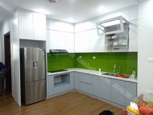 CTTB Kính Ốp Bếp màu Xanh Non thi công tại Huỳnh Thúc Kháng - Đống Đa
