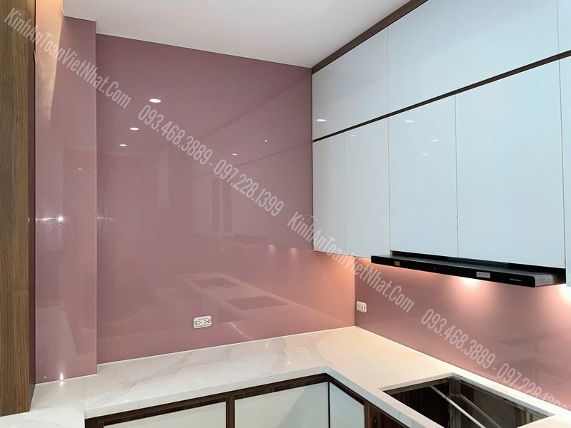 CTTB Kính Ốp Bếp màu Hồng Kim Sa láp đặt tại Foresa Xuân Phương – Nam Từ Liêm